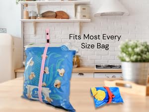 Pantry Organization Kit for Chip, Snack, and Food Bags - Bag Bands (5ct) with Storage Hook - Pantry Door Organizer for Airtight Snack Storage, Adjustable Clips - Space-Saving Alternative to Chip Clips- Black - view 4
