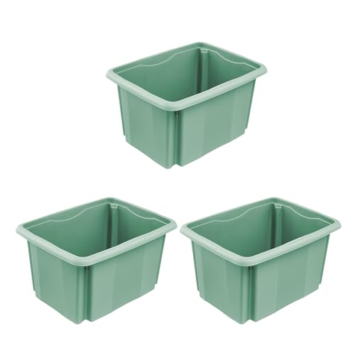 Emil 3x Storage Box with Turning/Stacking System, 38 x 28.5 x 20.5 cm, 15 L, Nordic Green