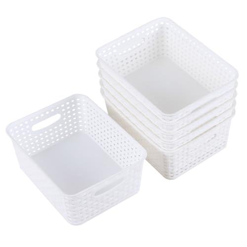 6-Pack Small Storage Baskets, Woven Plastic Basket, White