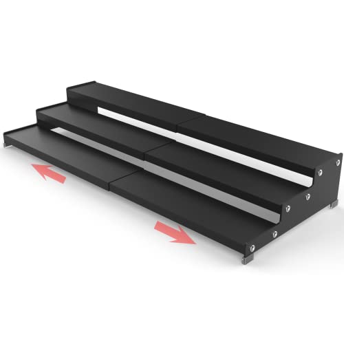 Spice Rack Organizer 3 Tier Expandable Display Shelf(12.8"-24.01" W) Non-Skid Heavy Duty Sturdy Metal Iron Alloy Steel Step Racks 1 Pack/Black