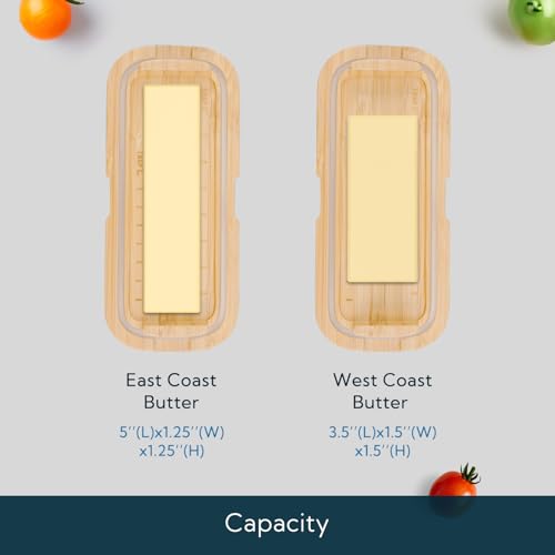 Bamboo One-handed Airtight Butter Dish with Lid for Countertop and Refrigerator Door Shelf, Butter Holder with One Press to Open/Close Latching Buckle for West/East Coast Butter - view 4