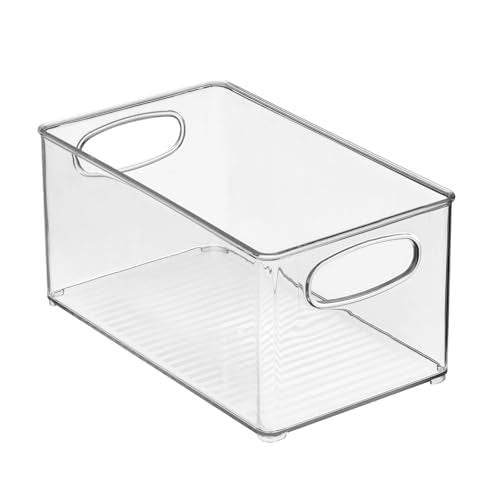 Plastic Bathroom Storage Container Bins w/ Handles - Closet, Cabinet, Vanity, Cupboard Shelf Organization, Hair Tools Accessory Organizer - Ligne Collection; Clear, 10x6x5 (Pack of 4)