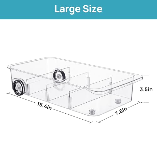 Fridge Organizer Bins on Wheels, Clear Roll Out Drawer Refrigerator Organizing Caddy with Dividers, Thick Plastic Storage Bins for Pantry, Kitchen, Cabinet etc - view 2