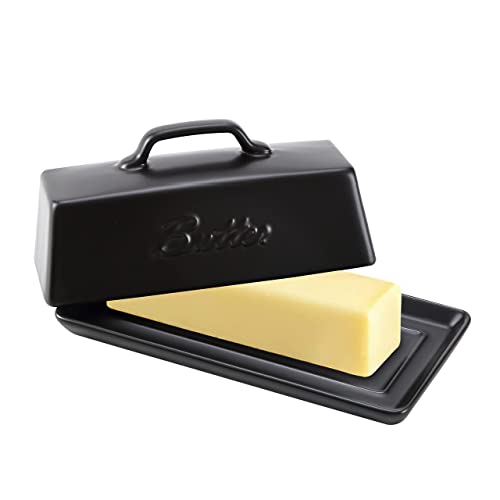 Ceramic Butter Dishes With Lid. Butter Holder/ Tray/ Storage With Lid And Handle. Porcelain Butter Keeper For Countertop. Butter Dish With Cover In Black Color. - view 4