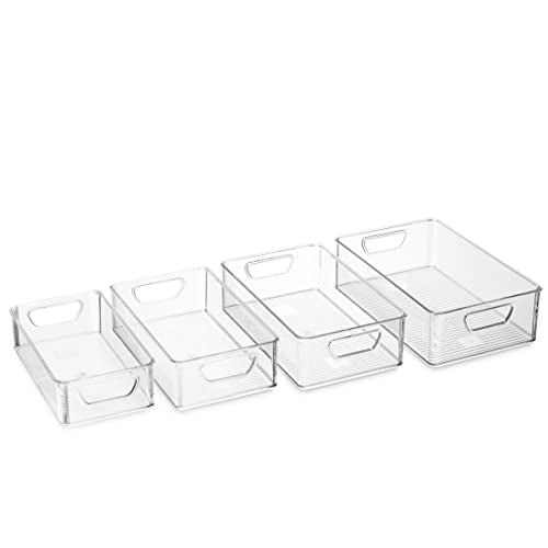 Set Of 16 Refrigerator Organizer Bins - Plastic Pantry Organization and Storage Baskets - Stackable Food Fridge Organizers with Cutout Handles for Freezer, Kitchen, Countertops, Cabinets - view 5