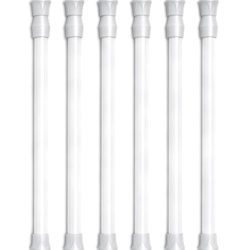 6 Pack Cupboard Bars Tension Rod Spring Extendable Curtain Rods White Adjustable Tensions Rods for Shower Closet Bathroom Kitchen Cupboard Wardrobe Bookshelf DIY Projects (9.8 to 15.7 Inches)