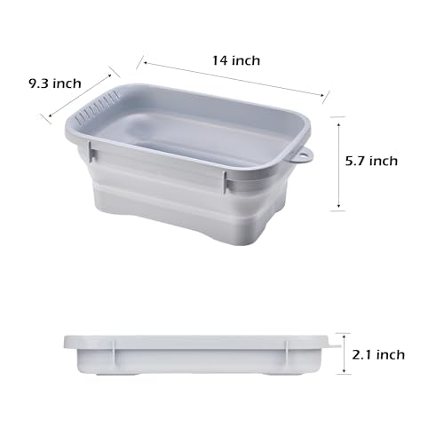 Collapsible Dish Pans, 2Gal (7.5L) Capacity, Plastic Dish Tub Dishpan for Kitchen Sink with Drainage Hole, Foldable Small Wash Basin for Kitchen, Camping, Travel (Light Blue) - view 3