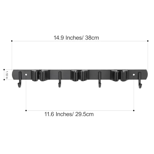 3 Racks and 4 Hooks Mop and Broom Holder Wall Mount, Self Adhesive Heavy Duty Broom Organizer Storage Tool Racks for Kitchen Garden Laundry Garage - view 4