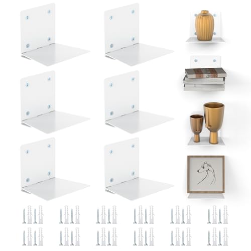 Invisible Floating Bookshelf, Heavy-Duty Hanging Bookshelves, Steel Constructed Wall Mounted Hidden Bookshelf with Mounting Hardware, 6PCS White