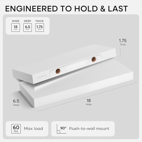 18 Inch Floating Shelves, High-End Solid Pine Wood, Set of 2 - view 2