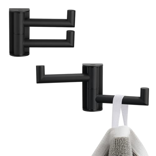 Matte Black Double Swivel Towel Hooks, 2 Pack, 304 Stainless Steel