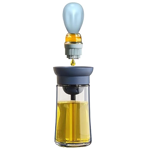 Oil Dispenser with Brush - Glass Olive Oil Dispenser for Cooking, 2 IN 1 Oil Dispensing Bottle for Kitchen with Silicone Basting Brush for Vinegar Sauce BBQ Grill Frying, T-OB21, Blue
