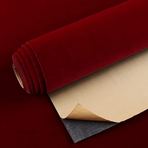 Dark Red Velvet Fabric Wallpaper Self Adhesive Soft Felt Drawer Liners 15.7''x118'' Red Flocking Contact Paper Peel and Stick Velvet Lining for Jewelry Box Cabinets Shelves Walls Arts & Crafts