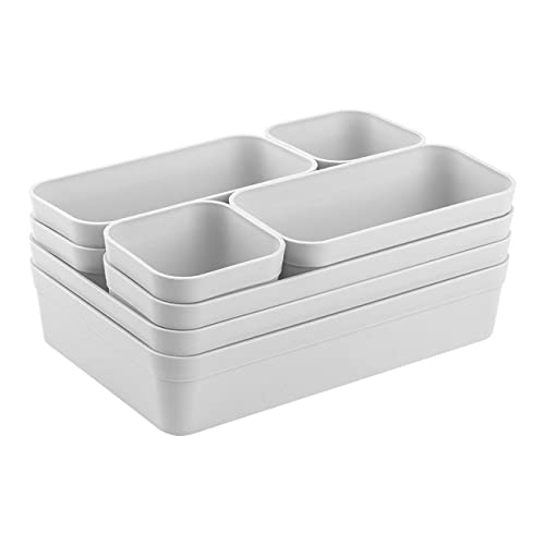 1 x drawer organiser set, storage box, one-piece divider system, adjustable utensils, storage space, living room, bathroom, plastic, light grey