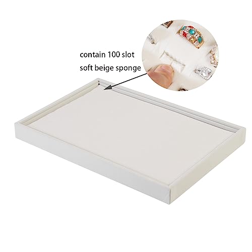 2Pcs/Set Stackable Ring Organizer Tray Beige Velvet Ring Earring Stud Jewelry Display Holder Tray for Store Selling or Home Show Storage - view 2