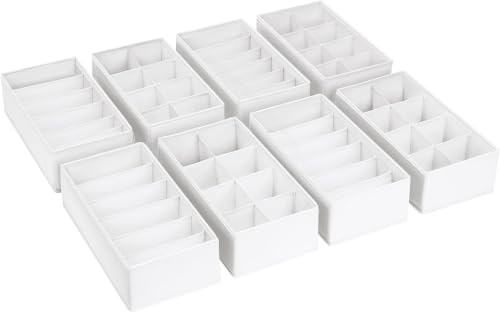Drawer Organiser, Cupboard Organiser, Set of 8, Pax Organiser, 30 x 15 x 9 cm, Organiser System for Wardrobe, Children's Clothes, Socks, Changing Utensils, Pure White