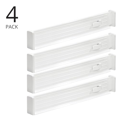 Expandable Dresser Drawer Divider with Foam Ends, Drawer Divider Locks in Place, Separators for Clothing and Accessories in Closet or Dresser Drawer, Ligne Collection, 4 Pack, White - view 2