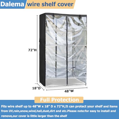 Waterproof Shelf Cover,Outdoor 600D Heavy Duty Dustproof Storage Shelves Cover,48''x18''x72'' Shelf Covers for Wire Shelving with Zippers,Storage Rack Covers with Clear Front - view 3