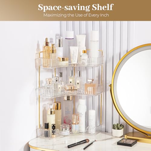 Corner Bathroom Counter Organizer, Bathroom Countertop Shelf Makeup Storage, Clear Perfume Tray Holder (3 Tiers, White) - view 6