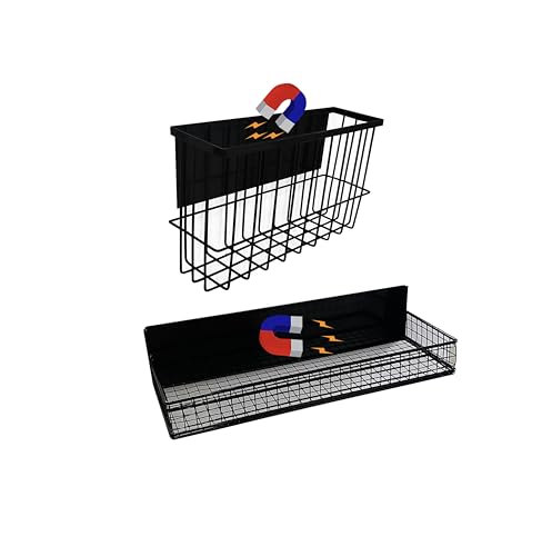 2 Pack Magnetic Storage Rack for Spice, Magnetic Organization Shelf for Refrigerator, Fridge, Washing Machine, Oven, Coffee Maker, Metal Peg Board, Stacked Washer and Dryer 010