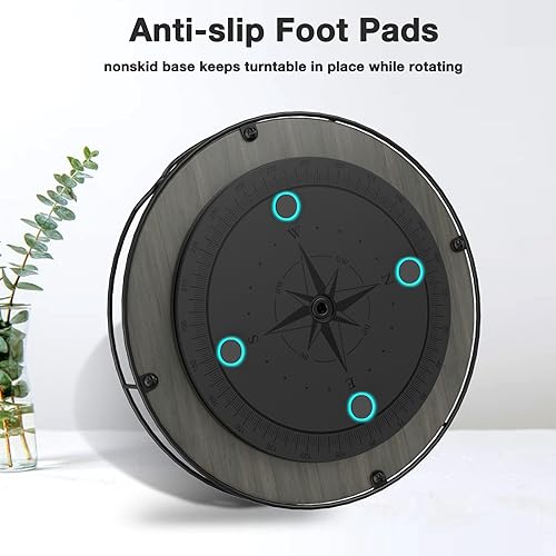 Lazy Susan Turntable Organizer with Anti-Slip Mat for Cabinet Pantry Kitchen Countertop Refrigerator Office, Pine Wood, 12", Grey… - view 3