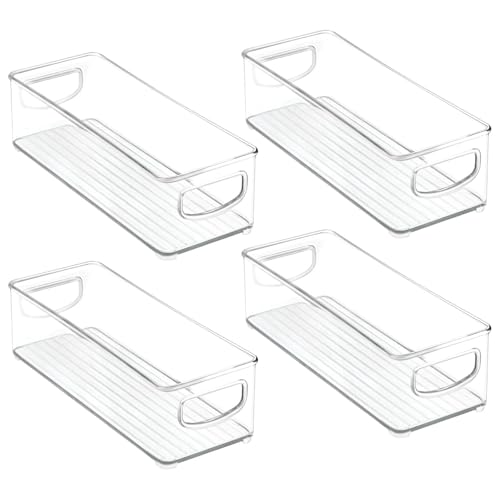 Deep Plastic Kitchen Storage Organizer Container Bin for Pantry, Cabinet, Cupboard, Shelves, Fridge, or Freezer - Holds Dry Goods, Sauces, Condiments, Drinks, Ligne Collection, 4 Pack, Clear - view 7