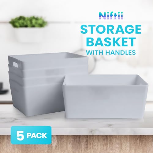 5-Pack Plastic Storage Baskets with Sturdy Handles, Lightweight & Durable Design, Ideal for Kitchen, Bathroom, and Cleaning Organisation, 3.9L Capacity, 17 x 25 x 11cm - view 3