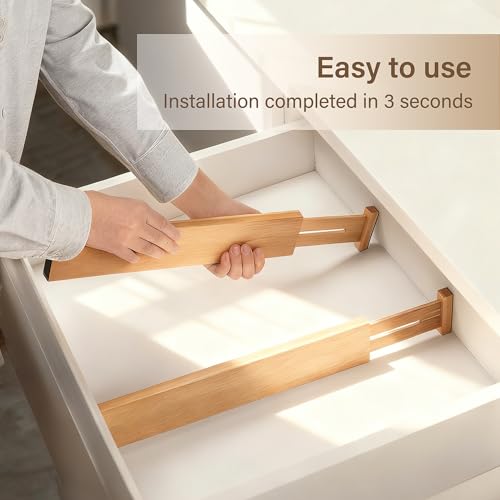 Adjustable Bamboo Drawer Dividers of 4, Expandable Organizers (16.9"-22.2") - view 5
