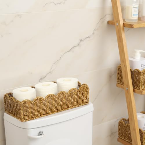 Toilet Paper Storage Organizer Basket, Scalloped Decorative Baskets for Over Toilet Shelves,Water Resistant & Easy Clean Handmade for Tank Top & Counter - view 3