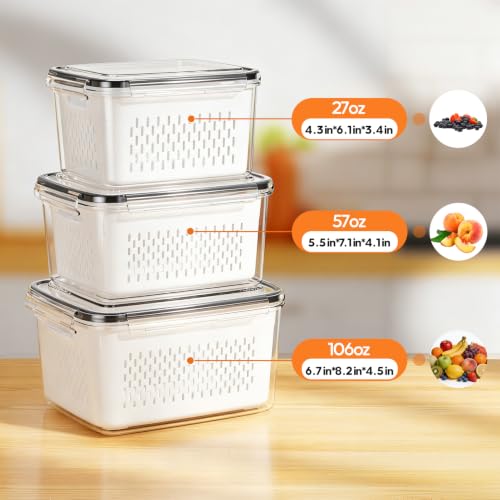 Fruit Storage Containers for Fridge, 3 Pack Plastic Food Storage Container - view 2