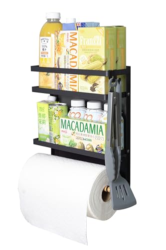 Refrigerator Shelf Organizer Magnetic Paper Towel Holder Kitchen Fridge Spice Rack Storage Spice Jars Holder(Black) - view 2