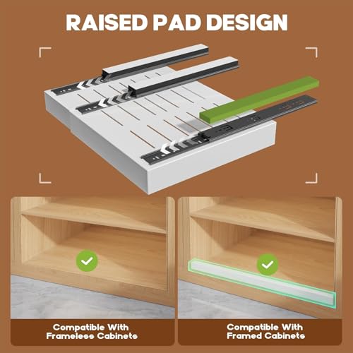 2 Pack Pull Out Cabinet Organizer for Wide Cabinets,Expandable 15.1"-26.3" Width,21" Deep Slide Out Drawers With Raising Pad for Framed Cabinets,3 Slide Rails,No Drill Roll Out Shelves,White - view 5