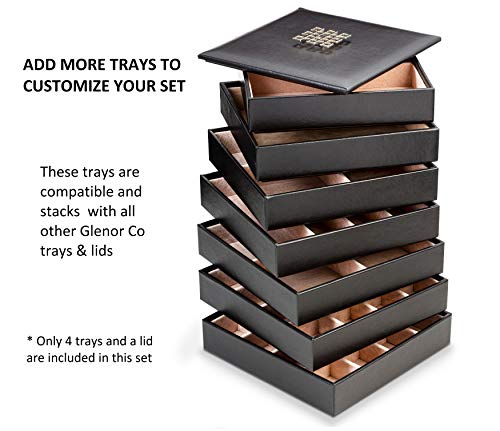 Co Earring Organizer Tray - 4 Stackable Trays with Lid -45 Slot Classic Jewelry Storage Display Case for Drawer or Dresser - Holder for Earring Ring Necklace or Cufflinks - Large Mirror - Black - view 7