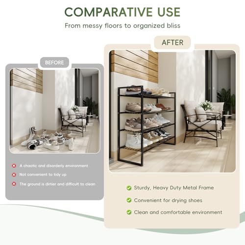 Heavy Duty 4 Tier Shoe Rack, 27 Inch Wide Closet Metal Wire Shoe Shelf Organizer for Entryway, Black - view 6