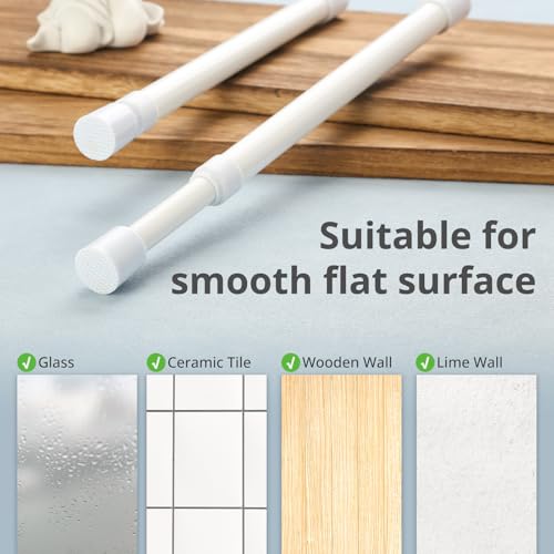 2 Pcs Small Tension Rod 12-20 inch Spring Rod, Tension Rod Spring Tension Rod, Small Tension Curtain Rod, Short Thin Tension Rods, Mini Tension Rods for Closet, Cabinets, Cupboard, Drawers, White - view 5