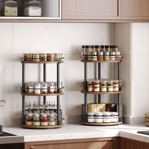 Spice Rack, Set of 2 Lazy Susan Organizer, 3-Tier Turntable Organizer For Cabinet, Compact and Versatile, for Kitchen Countertop, Rustic Brown SR23L2BR - view 3