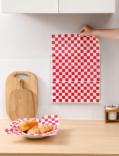 Wall-Mounted Parchment Paper Sheets Holder, Wax Paper & Deli Wraps Organizer for 10×10in/12×12in, Clear Acrylic Dispenser with Screws & Tapes for Kitchen & Bakery, Holds 100–200 Sheets
