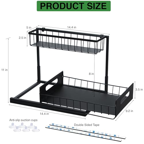 Under Sink Organizers Around Pipe - 1-Pack Slide Out Storage Bins, 2-Tier Large Capacity, Heavy Duty Metal Frame Holds 50 lbs, Removable for Kitchen, Bathroom, Vanity, Laundry, KN0057-2Pack - view 5