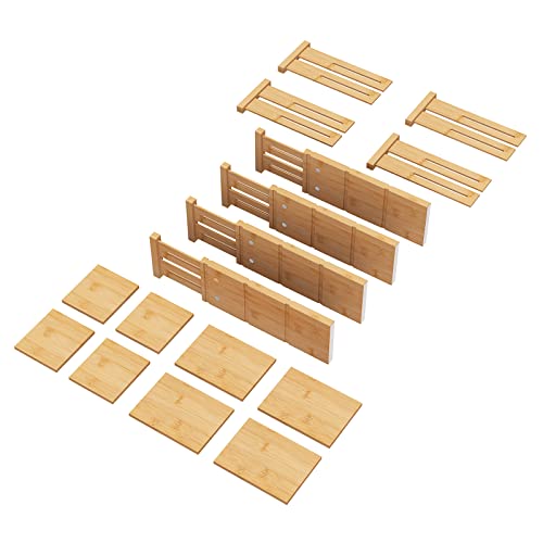 4.4" High Drawer Dividers with Inserts, Bamboo Drawer Dividers for Clothes, Expandable from 12-17.5", Adjustable drawer organizer for Bedroom, Kitchen & Office, 4 Dividers with 8 Insert. - view 6
