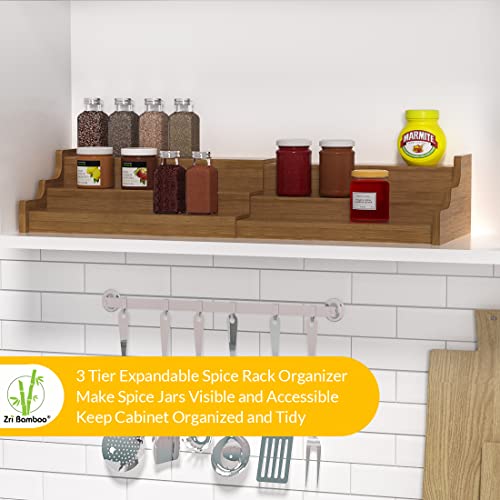 Bamboo Spice Rack Cabinet Organizer - 3 Tier Wooden Expandable Walnut Display Shelf - view 2