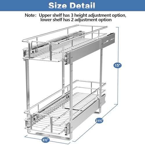 2 Tier Individual Pull Out Cabinet Organizer 7½" W x 21½" D, Slide Out Kitchen Cabinet Storage Sliding Shelves - view 3