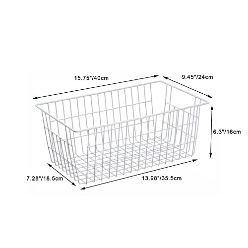 Freezer Baskets Wire Storage Baskets Closet Storage Baskets Bins Refrigerator Storage Containers for Home Office, Bathroom, Pantry Organization Storage Bins -Set of 3, White, 15.7" - view 6