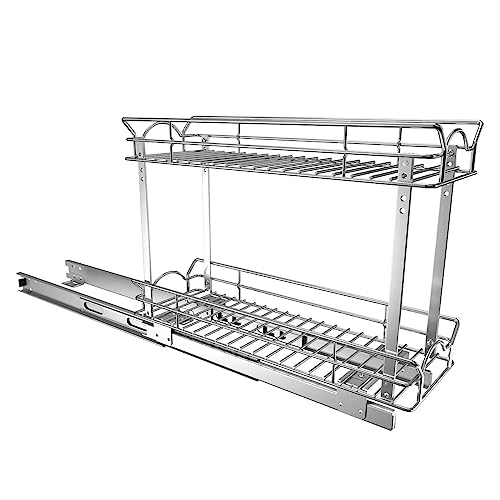 Slide Out Cabinet Organizer for Narrow Cabinet (7" W X 17" D), 2 Tier Pull Out Shelves Slim Sliding Cabinet Organizer and Storage, Chrome - view 7