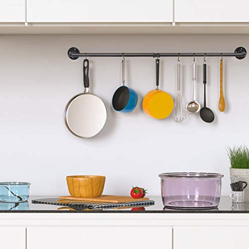 34.3 inch Industrial Pipe Pot Bar Rack with 15 S Hooks Rustic Iron Pots and Pans Hanging Rail Pipe Towel Holder Wall Mounted Detachable Kitchen Utensil Pan Lid Organizer Black - view 5