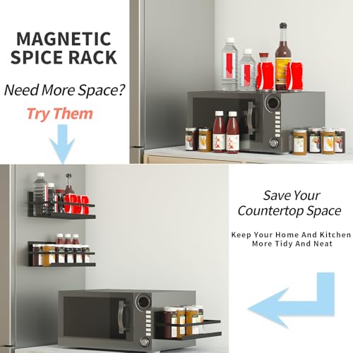 2 Pack Magnetic Spice Rack for Refrigerator,Heave Duty Magnetic Shelf For Kitchen,Magnet Book Shelf For Whiteboard,Space Container,Drill free (Black) - view 2