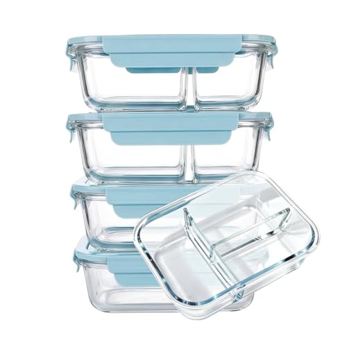 5Pack (32oz-3 Compartments with Lunch Bag) Glass Food Storage Containers with Lids for Kitchen Meal Prep, Fridge Organization, Lunch Box