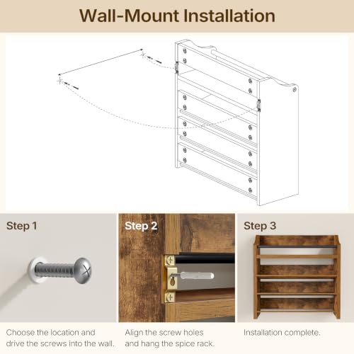 Spice Rack, 4 Tier Wall Mount & Countertop Organizer, Industrial Spice Holder, for Kitchen Countertop and Cabinet, Compact and Versatile, Rustic Brown SR07BR - view 4
