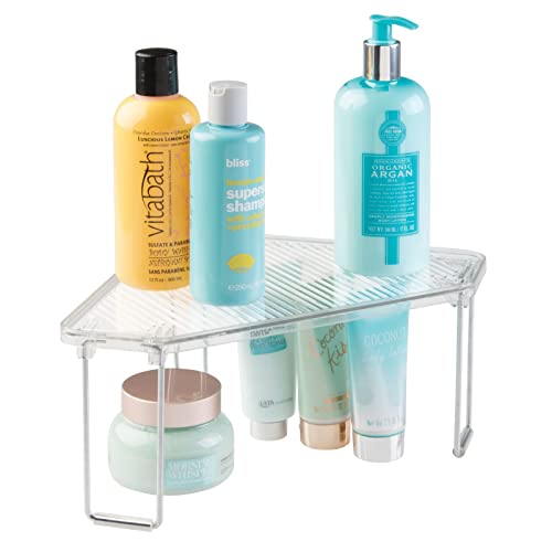 Plastic/Steel Corner Stackable Rack, Storage Organizer Shelf for Bathroom, Vanity, Countertop, Sink, Cabinet, Holds Makeup, Shower Accessories, Ligne Collection - 2 Pack - Clear - view 7