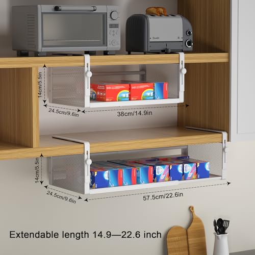 2Pack Expandable Under Shelf Storage Basket Organizer, White - view 2