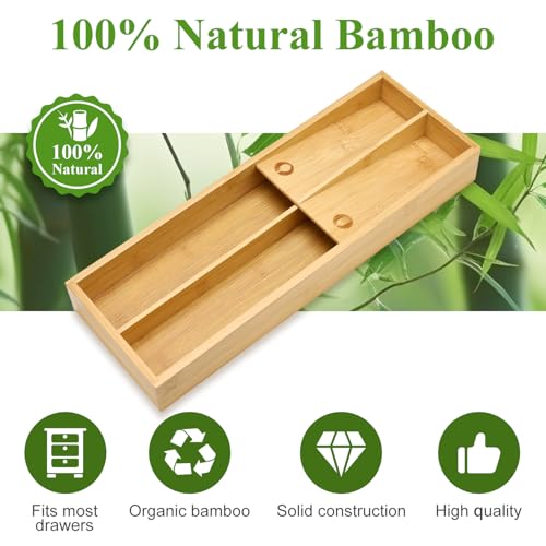 Small Bamboo Skinny Silverware Drawer Organizer Narrow Utensil Cutlery Tray - view 5